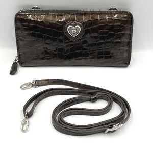 Brighton Bellissimo Crocodile Heart Wallet Brown Crossbody Strap Purse Gift